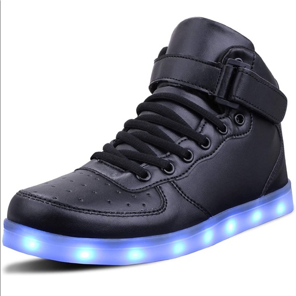 EUC High Top LED Black Vegan Leather Light Up USB Flashing Sneakers for Kids - Picture 17 of 17